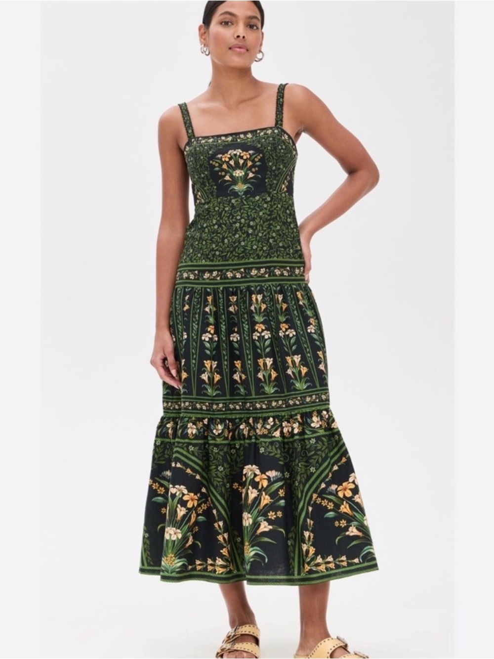 FARM RIO Black Flowers Arch Maxi Dress Lenzing Ecovera Euroflax size Large Black